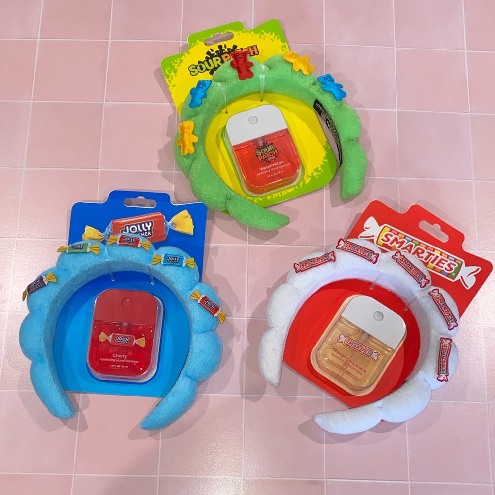 Colorful Candy-Themed Headbands & Hand Sanitizer Set - Brand New
